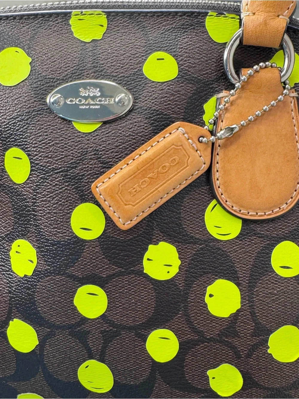 Coach Cora Dome Satchel neon dots with COA